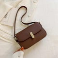 Minimalist retro dark brown crossbody bag with gold metal buckle on waffle fabric - Brown