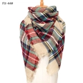 Sciarpa donna stile cashmere con motivo scozzese beige e rosso e bordi sfrangiati - 140x140cm / FX-44 Cammello