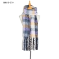 Plaid tassel scarf in purple and ginger yellow knit on a mannequin display - Purple