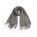 Classic black and white gingham scarf with delicate fringe tassels on a soft cashmere blend - Black