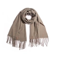 Green and pink checkered cashmere-feel scarf with fringe tassels on white background - Green Pink