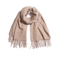 Plaid long scarf for women with beige and white checkerboard pattern and fringe - Flesh Pink