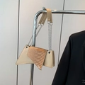 Mini beige crossbody bag featuring crocodile pattern texture and silver chain strap - Khaki