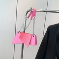 Pink crossbody bag with crocodile texture and silver chain strap for women - Pink