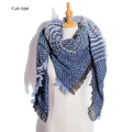 Blue tweed infinity scarf with fringe details in gradient colors for autumn and winter - Blue (FJ4-06)