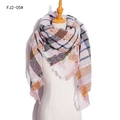 Thick plaid winter scarf FJ2-05# with pink and khaki checks and fringe trim - 135x135cm / Pink White (FJ2-05#)