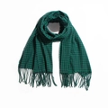 Plaid green and black autumn winter scarf with soft fringes in cashmere-like texture - Green