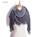 Deep grey checkered scarf with colorful stripes and tassel edges on a mannequin - Gray (FJ4-07#)