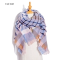 Plaid shawl scarf in purple and pink tones with soft fringe edges on a mannequin - 135x135cm / Blue (FJ2-04#)