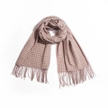 Pink and grey gingham checkered cashmere-like scarf with long fringe details - Dusty Pink