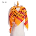 Orange plaid thick scarf with fringe tassels on mannequin in vibrant checked pattern - 135x135cm / Yellow (FJ2-07#)