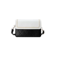 Minimalist black and white shoulder bag with diamond quilted pattern and golden embroidery - Black and White
