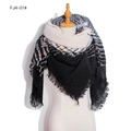 Thick autumn winter gradient shawl scarf with gray herringbone weave and colorful stitching - Black (FJ4-01#)