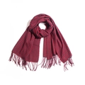 Plaid cashmere-feel winter scarf in red and black pattern with stylish fringe tassels - Navy Red