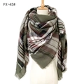 Army green and grey plaid cashmere-feel acrylic shawl scarf with soft fringes - 140x140cm / 45 Green Coffee
