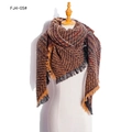 Brown gradient chunky knit scarf with red accents and fringe details on a model - Coffee (FJ4-05#)