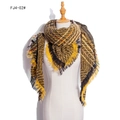 Oversized thick yellow and grey checkered scarf with fringe trim for autumn and winter - Yellow (FJ4-02#)