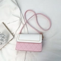 Elegant pink and white crossbody bag with classic quilted texture and gold stitching - Pink