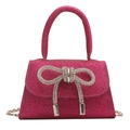 Glinsterende roze mini handtas met zilveren strass strik en kettingriem - rozenroze
