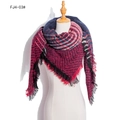 Thick checkered shawl scarf in red, blue and yellow with long fringe tassels - Wine Red (FJ4-03#)