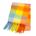 Rainbow plaid mohair scarf with vibrant orange and blue checks and long tassels - Orange Yellow (09#)