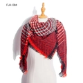 Winter chunky knit scarf with red and black plaid pattern and fringe details - Red (FJ4-08#)