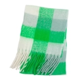 Thick mohair winter scarf with green and white plaid pattern and long tassel edges - Green Gray (41#)
