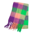 Thick mohair winter scarf with purple, green, and orange rainbow plaid and long tassels - Purple Green (32#)