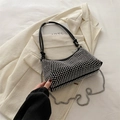 Black underarm bag with sparkling silver rhinestones and dual shoulder straps - Silver