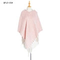 Pale pink knit poncho with chunky off-white tassels and thick textured loop yarn - Pink