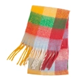 Colorful rainbow plaid mohair scarf with long tassels and thick winter knit texture - Green Red (15#)