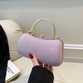 Borsa da sera rosa con paillettes, manico in metallo dorato e chiusura con strass - Rosa