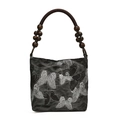 Sac sous le bras vintage en jacquard avec broderie papillon et poignée en bois - Argent