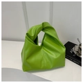 Unique lime green soft PU handbag with knotted handle and pleated design for women - Green