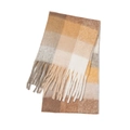 Winter mohair scarf with earth-tone rainbow plaid patterns and long tassel fringe - Ginger Coffee (16#)