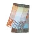 Winter mohair scarf featuring vibrant rainbow checkered patterns and long fringe tassels - Gray Blue Brown (17#)