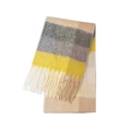 Thick mohair winter scarf with yellow and grey rainbow check pattern and long tassels - Yellow Gray (07#)