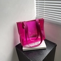 Minimalist bright pink semi-transparent PVC tote bag with durable nylon handles - Rose Red