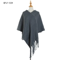 Thick dark grey boucle knit poncho shawl with long fringe tassels for autumn and winter - Dark Gray