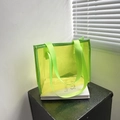 Neon yellow transparent PVC tote bag with stylish green trim and wide nylon handles - Green