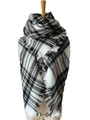 Classic black and white checkered cashmere-like scarf for women with fringe edges - Black and White