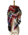 Classic red and blue plaid faux cashmere shawl scarf with frayed fringe edges - Burgundy
