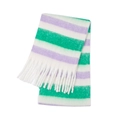 Thick mohair scarf in green and purple rainbow stripes with long fringe tassels - Striped Green (27#)