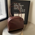 Minimalist chocolate brown bowling style tote bag with smooth faux leather finish - Brown