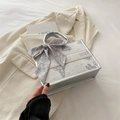 Silver tote bag with butterfly prints and elegant silk scarf handle decoration - Silver