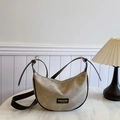 Sac croissant en toile chic avec bandoulière cuir noir et étiquette NEW YORK - Standard / Gris