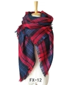 Plaid cashmere-like oversized thick scarf with red and blue check and fringe details - Red