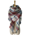 Plaid cashmere feel scarf in red, blue and yellow tartan pattern with tassel trim - Off-White Grey