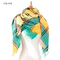 Plaid blanket scarf in yellow, green and white check pattern with fringe details - Yellow (FJ5-01#)