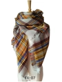 Plaid cashmere-like scarf with yellow, blue, and brown check patterns and fringed edges - Grey-Beige